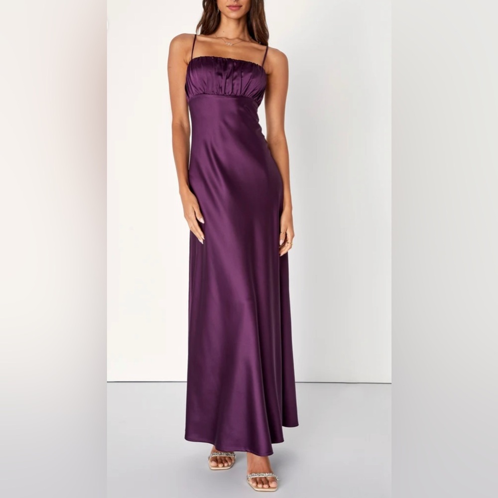 Romantic Excellence Plum Purple Satin Backless Maxi Dress
